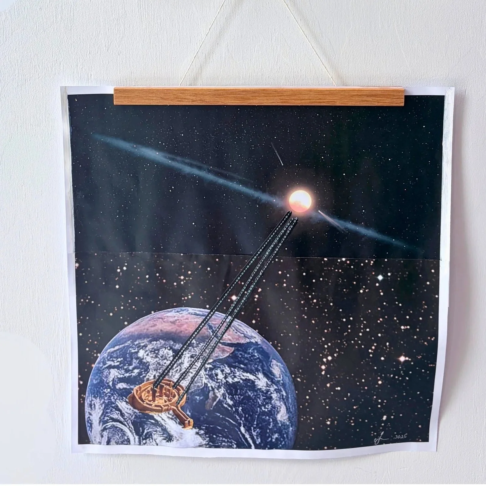 Kalyi Amoto, "Tabby's star portal to Gobekli Tepe" (2026). Found images on paper. 