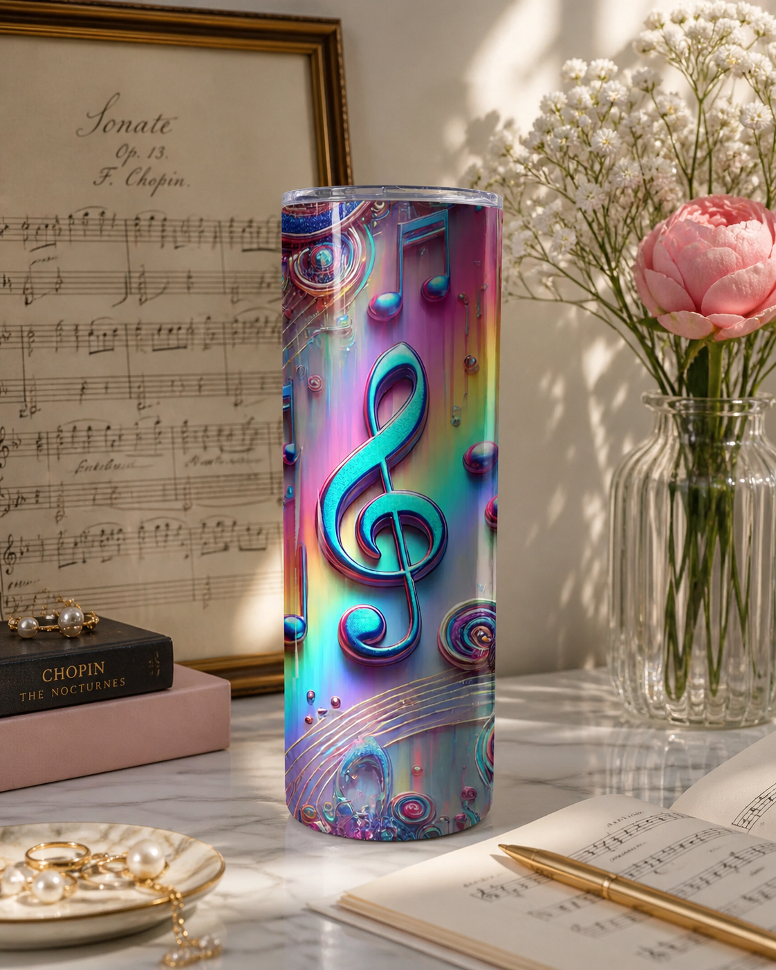 Iridescent Music Note Tumbler - Music Tumblers - Music Note Tumblers - Musical Tumblers - Band Tumbler - Singing Tumble