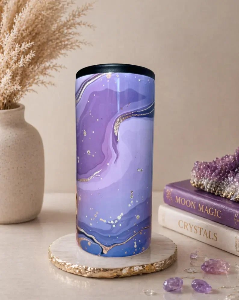 Purple and Gold Marble Slim Can Cooler - Marble Slim Can Cooler - Purple Slim Can Cooler - Drinking Gifts