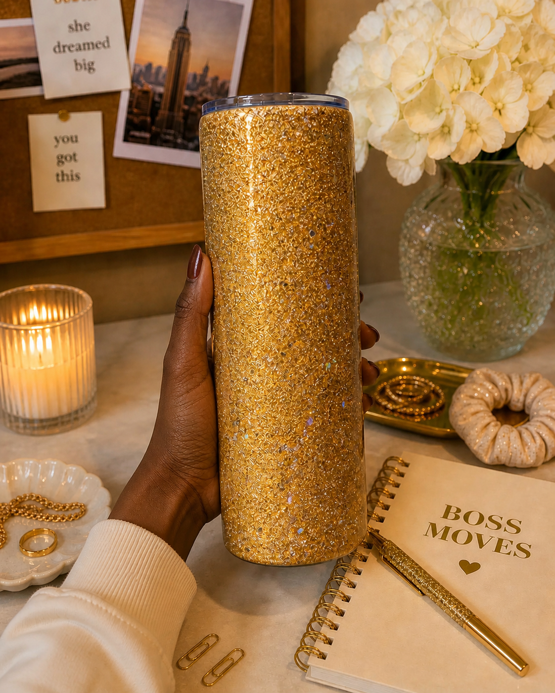 Gold Confetti Glitter 30oz Tumbler - Glitter Tumblers - Handmade Tumblers - Custom Glitter Tumblers - Gold Glitter Tumbler