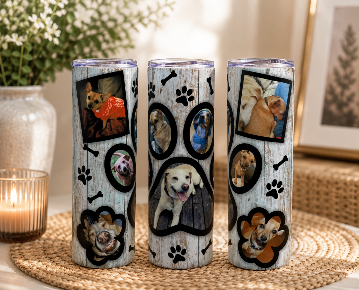 Pink Wood Grain Custom Pet Photo Tumbler - Photo Tumblers - Custom Photo Gifts - Dog Tumblers - Dog Photo Tumblers - Dog Mom Gift