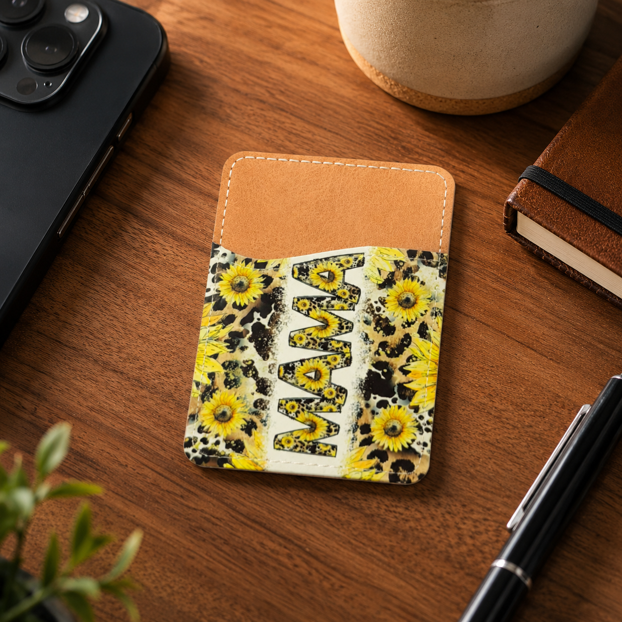 Sunflower Mama Phone Wallet - Adhesive Phone Wallet - Phone Card Holder - Card Holder for Back of Phone