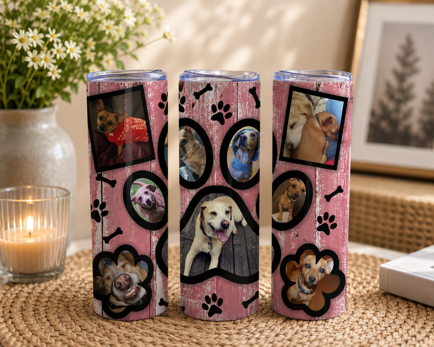 Wood Grain Custom Pet Photo Tumbler - Photo Tumblers - Custom Photo Gifts - Dog Tumblers - Dog Photo Tumblers - Dog Mom Gift