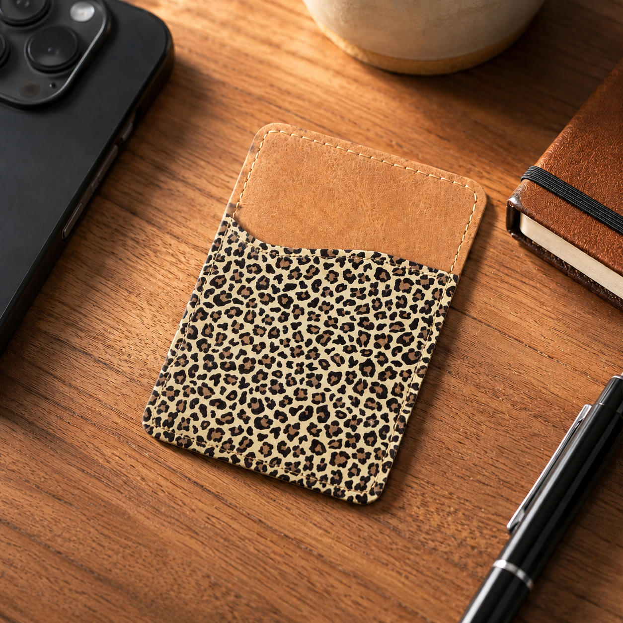 Leopard Print Phone Wallet - Adhesive Phone Wallet - Phone Card Holder - Card Holder for Back of Phone