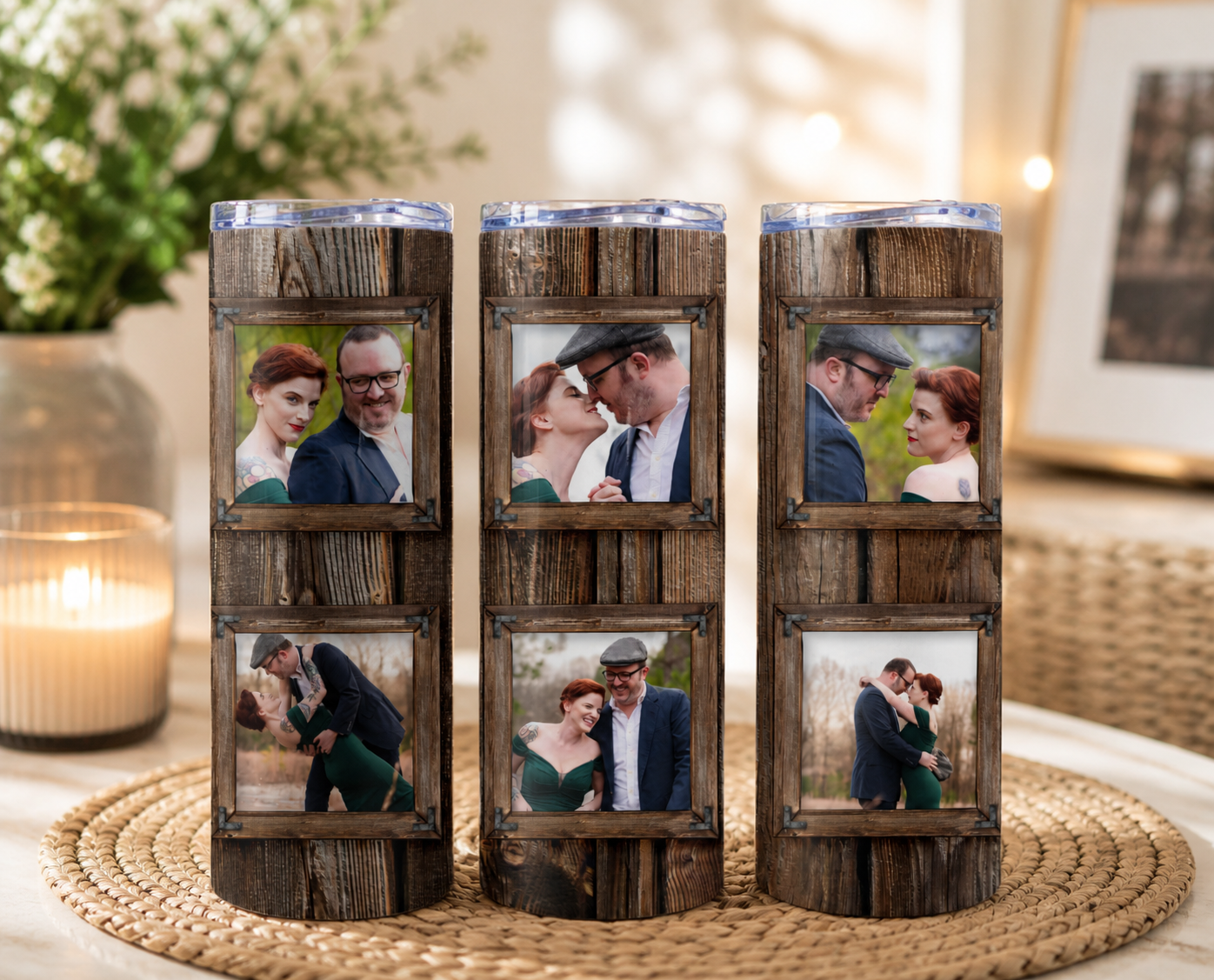 Wood Grain Photo Tumbler - Custom Photo Tumblers - 6 Photos Tumbler - Custom Photo Gifts - Wood Photo Tumbler - Photo Tumbler Gifts