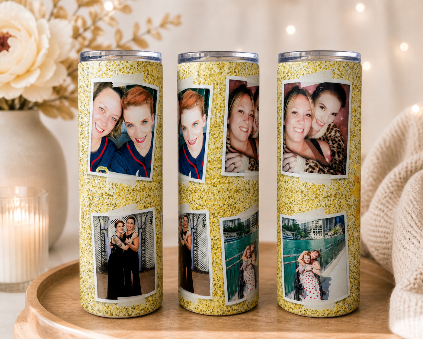 Yellow Glitter Sunflower Custom Photo 20oz Tumbler - Photo Tumblers - Custom Tumblers - Gift for Friends - Sisters Gift - Photo Gifts