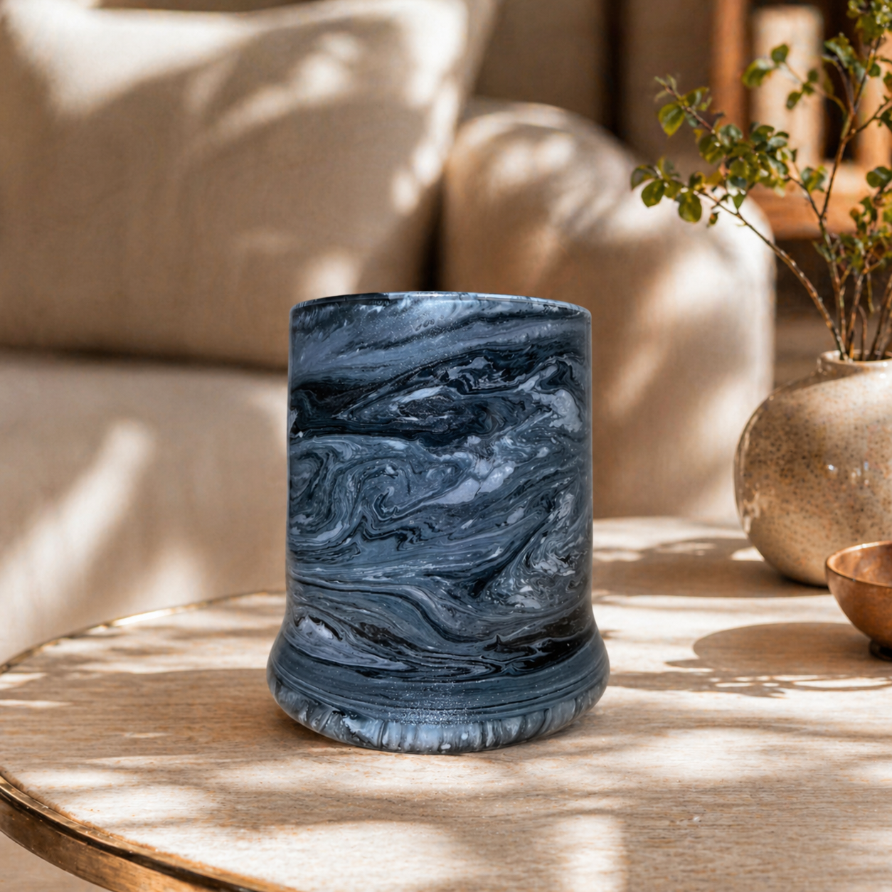 Elegant Gray and White Alcohol Ink Candle Holder - Handcrafted Home Decor - Candle Decor - Handmade Resin Candle Holder