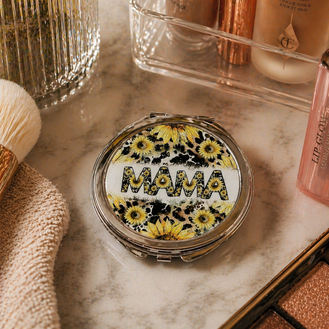 Sunflower Mama Compact Mirror - Mama Compact Mirror - Gift for Her - Gift for Friends - Gift for Mom - Gifts Under 10