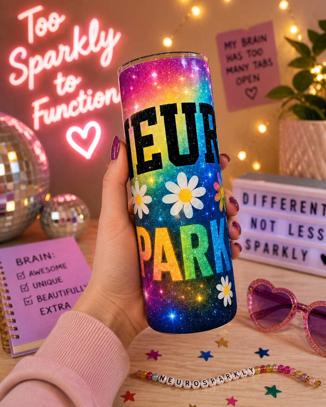 Neuro Sparkly Tumbler - ADHD Tumbler - Autism Tumbler - Neurodivergent Tumbler - ADHD Gifts - Neurodivergent Gifts