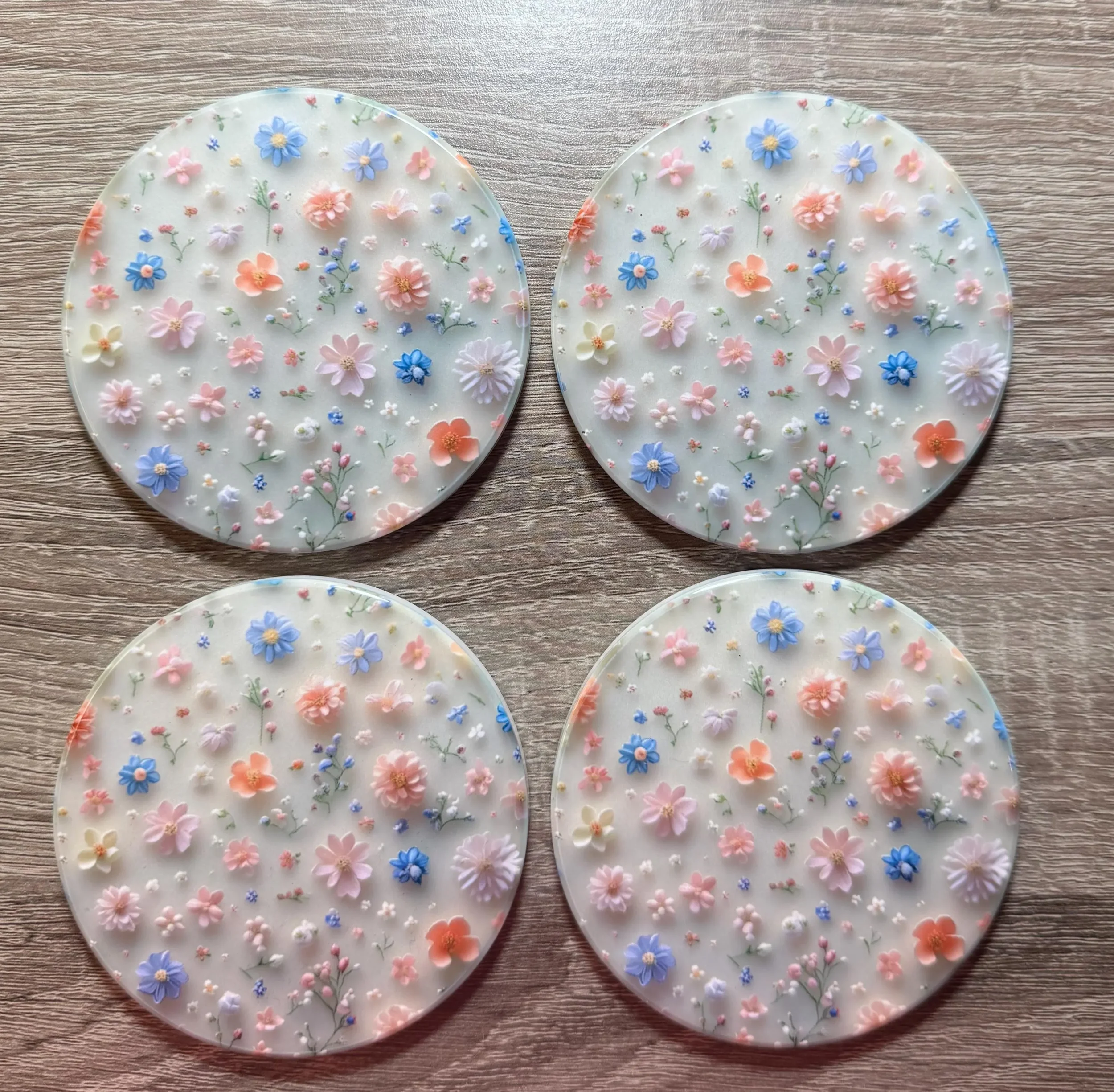 Neutral and Pastel Floral Ceramic Coasters - 3D Flower Coasters - Set of 4