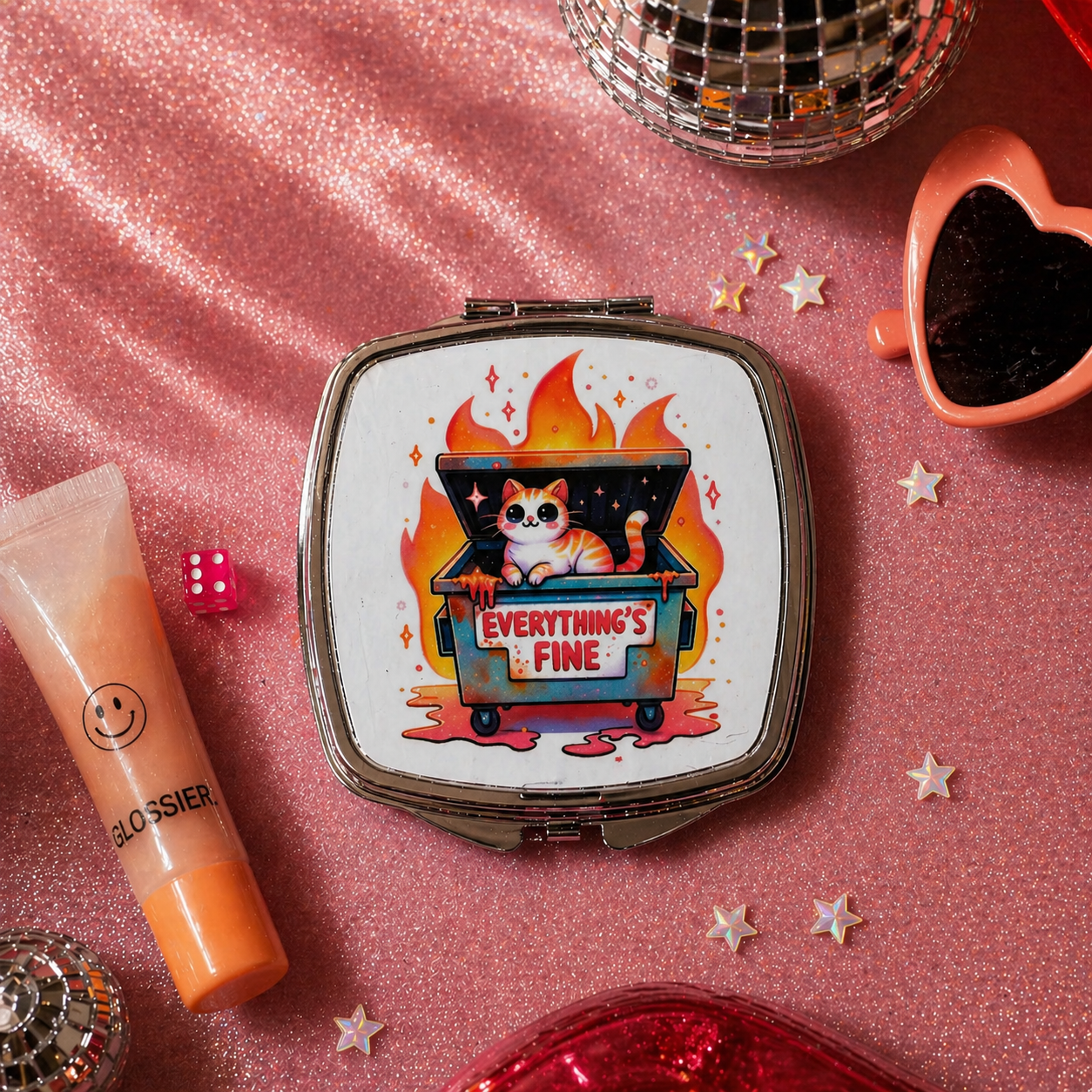 Everything's Fine Compact Mirror - Funny Compact Mirror - Gift for Her - Gifts Under 10