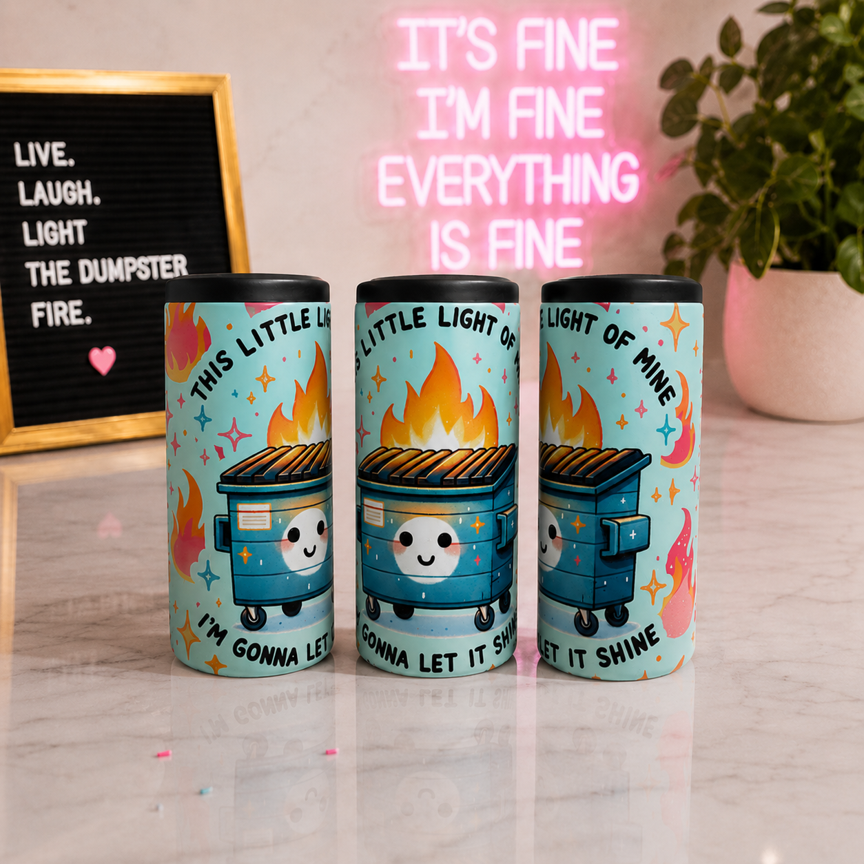 Dumpster Fire Slim Can Cooler - Stainless Steel Slim Can Cooler - Funny Slim Can Cooler - This Little Light of Mine Tumbler