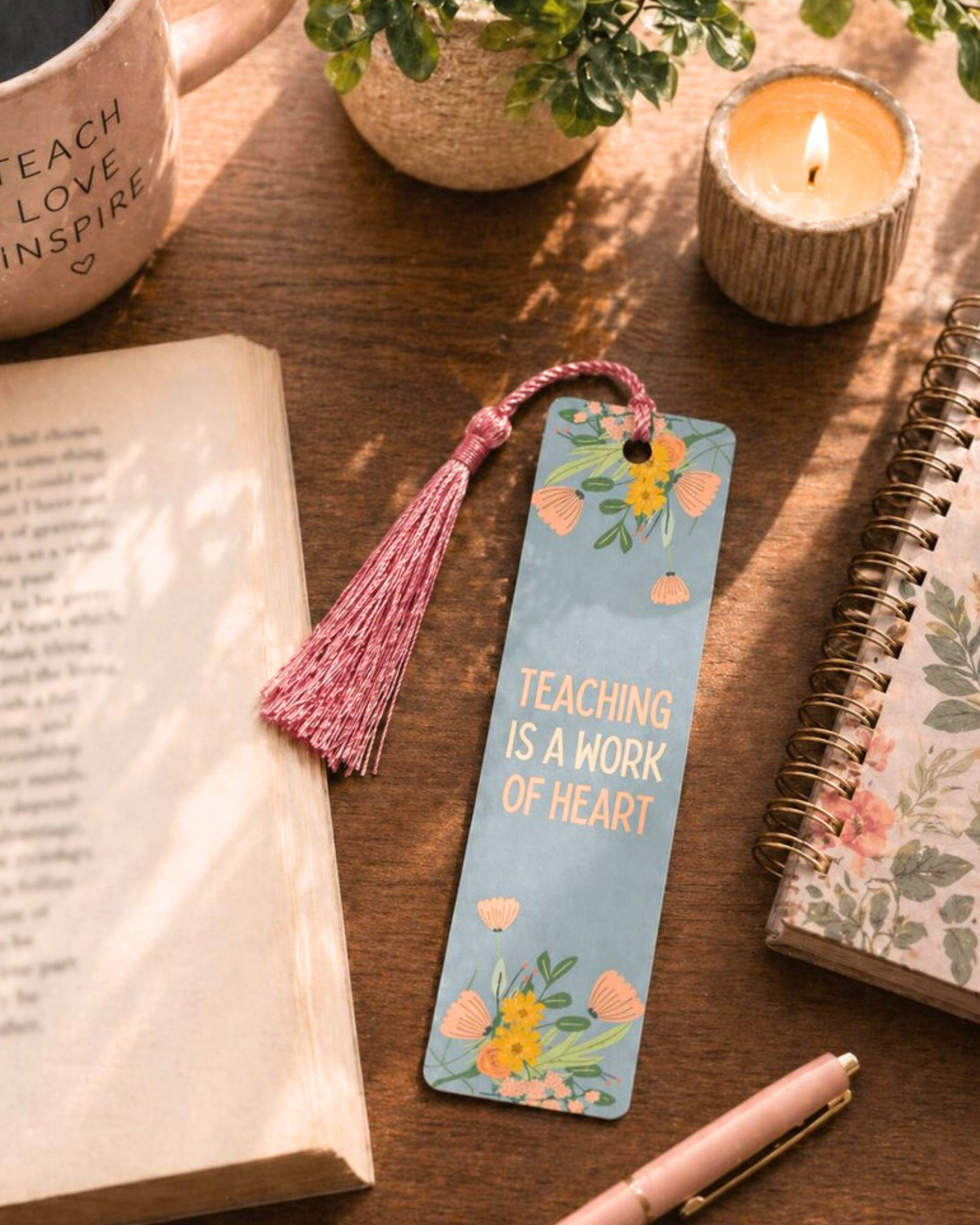 Teaching is a Work of Heart Floral Bookmark - Bookmark Gift - Gifts Under 10 - Readers Gift -Teacher Appreciation Gift - Gift for Teachers