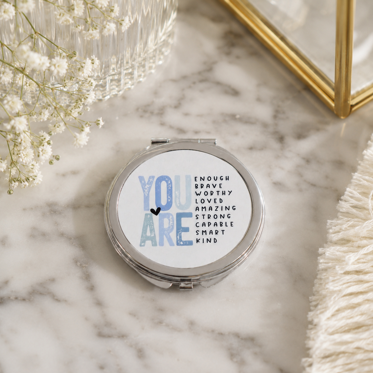Blue You Are Compact Mirror  - Affirmation Gifts - Gift for Her - Gifts for Friends - Gifts Under 10