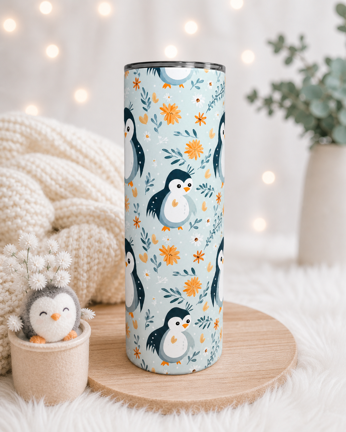 Cute Floral Penguin Tumbler - Penguin Lover Tumbler - Penguin Lover Gift - Gifts for Her - Gifts for Friends - Penguin Gift