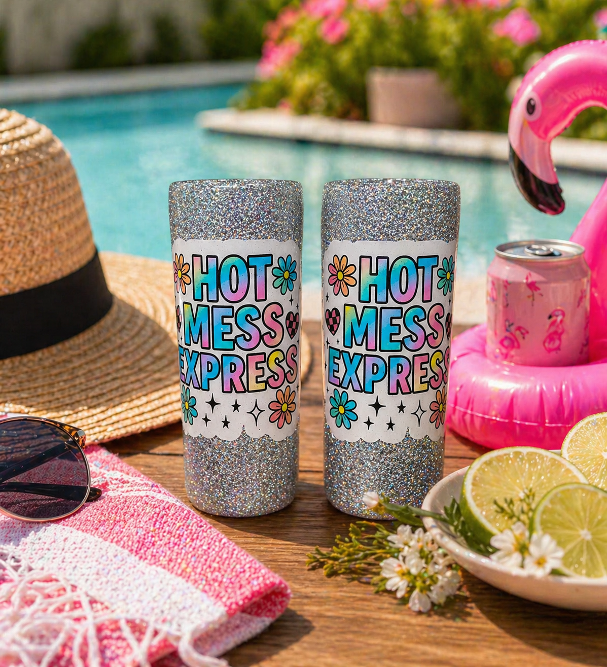 Hot Mess Express Silver Glitter Shot Glasses: Set of 2 - Glitter Shot Glasses - Funny Shot Glasses - Shot Glass Gift Set