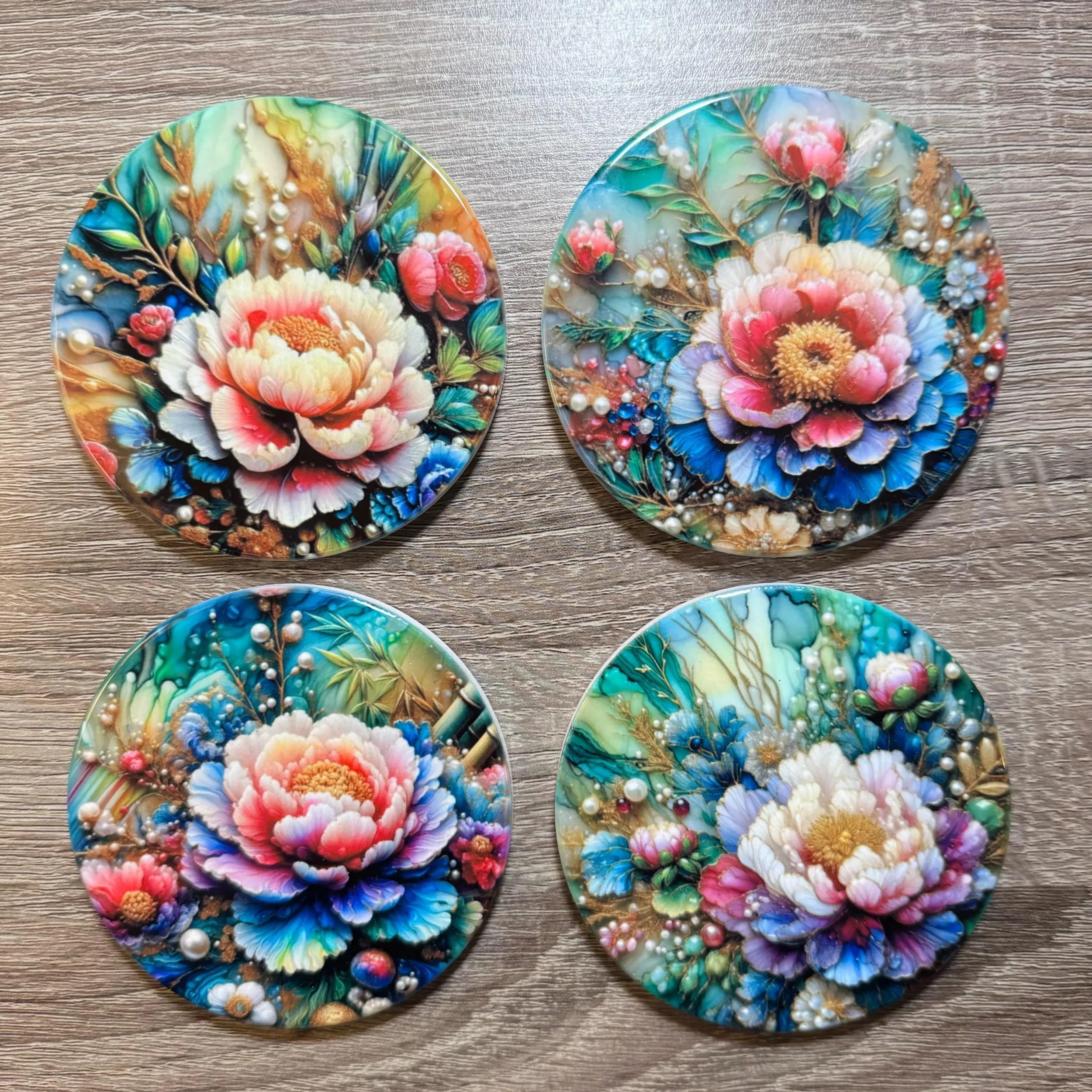 Colorful Floral Garden Forest  Ceramic Coasters - Set of 4