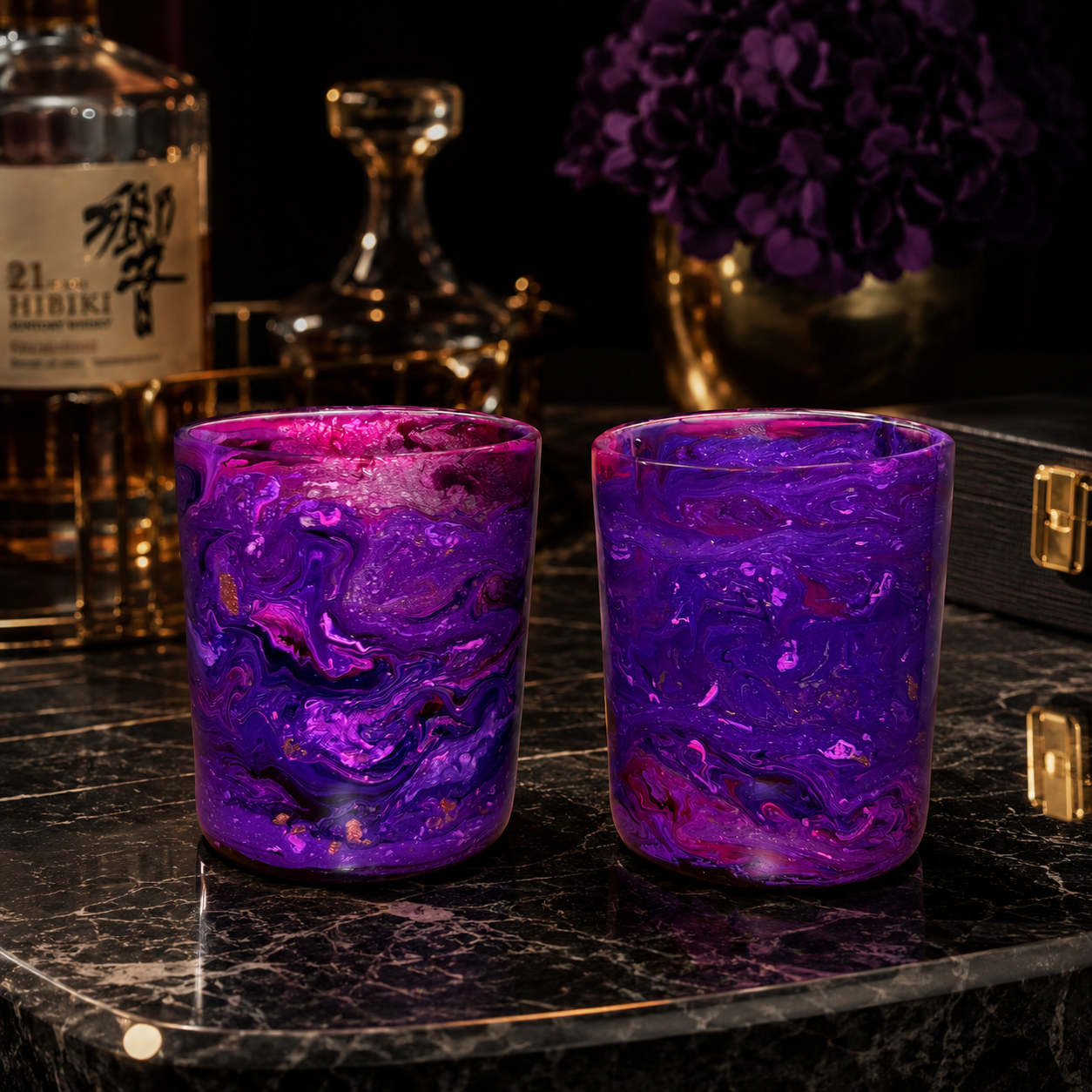 Pink and Purple Colorful Swirl Alcohol Ink Rocks Glasses - Handcrafted Rocks Glasses - Handcrafted Drinkware - Handmade Resin Rocks Glasses