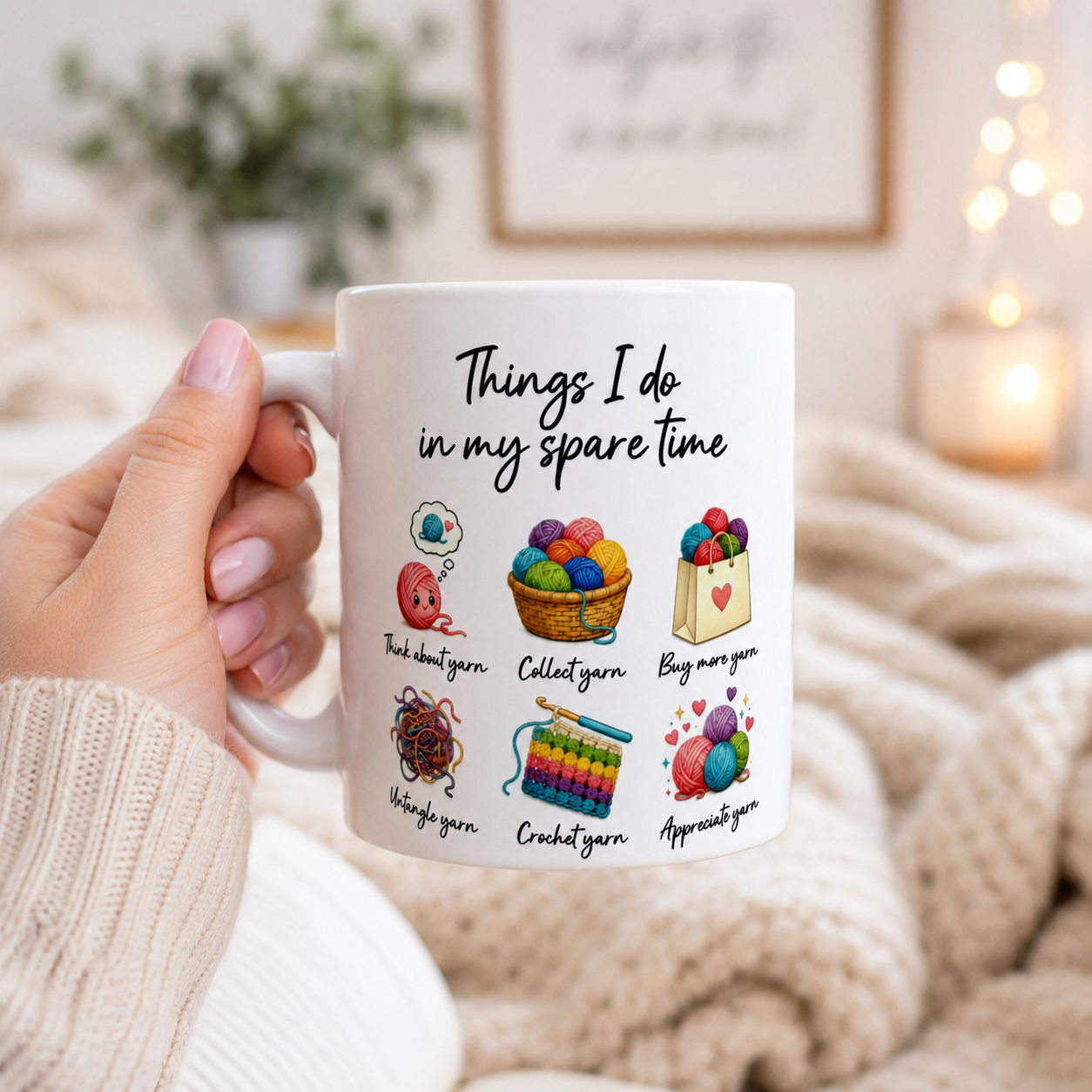 Things I Do in My Spare Time Crochet Coffee Cup - Yarn Coffee Cup - Crafty Coffee Mug