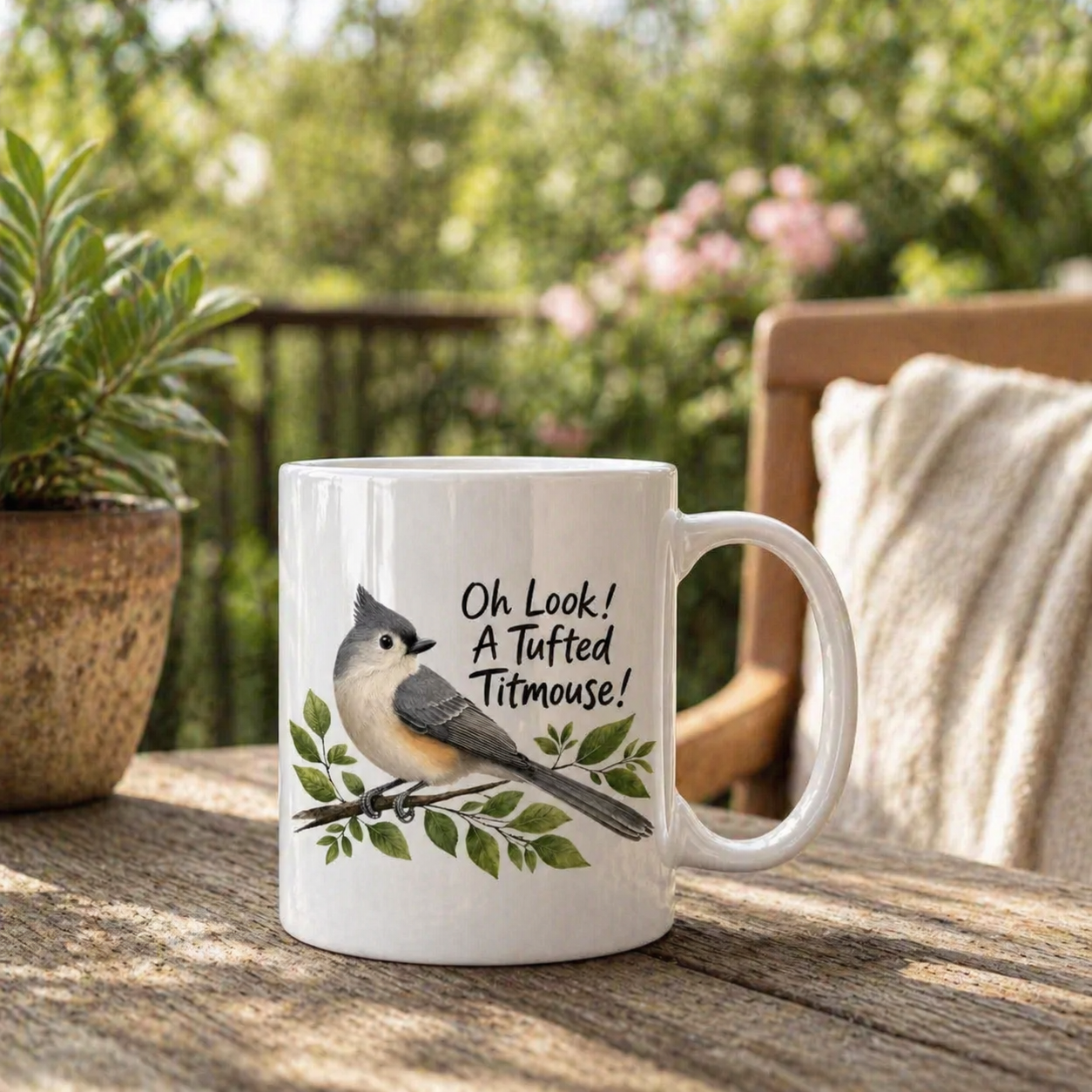 Oh Look Tufted Titmouse Coffee Cup - Titmouse Bird Coffee Cup - Bird lover Coffee Cups - Bird Watcher Gift
