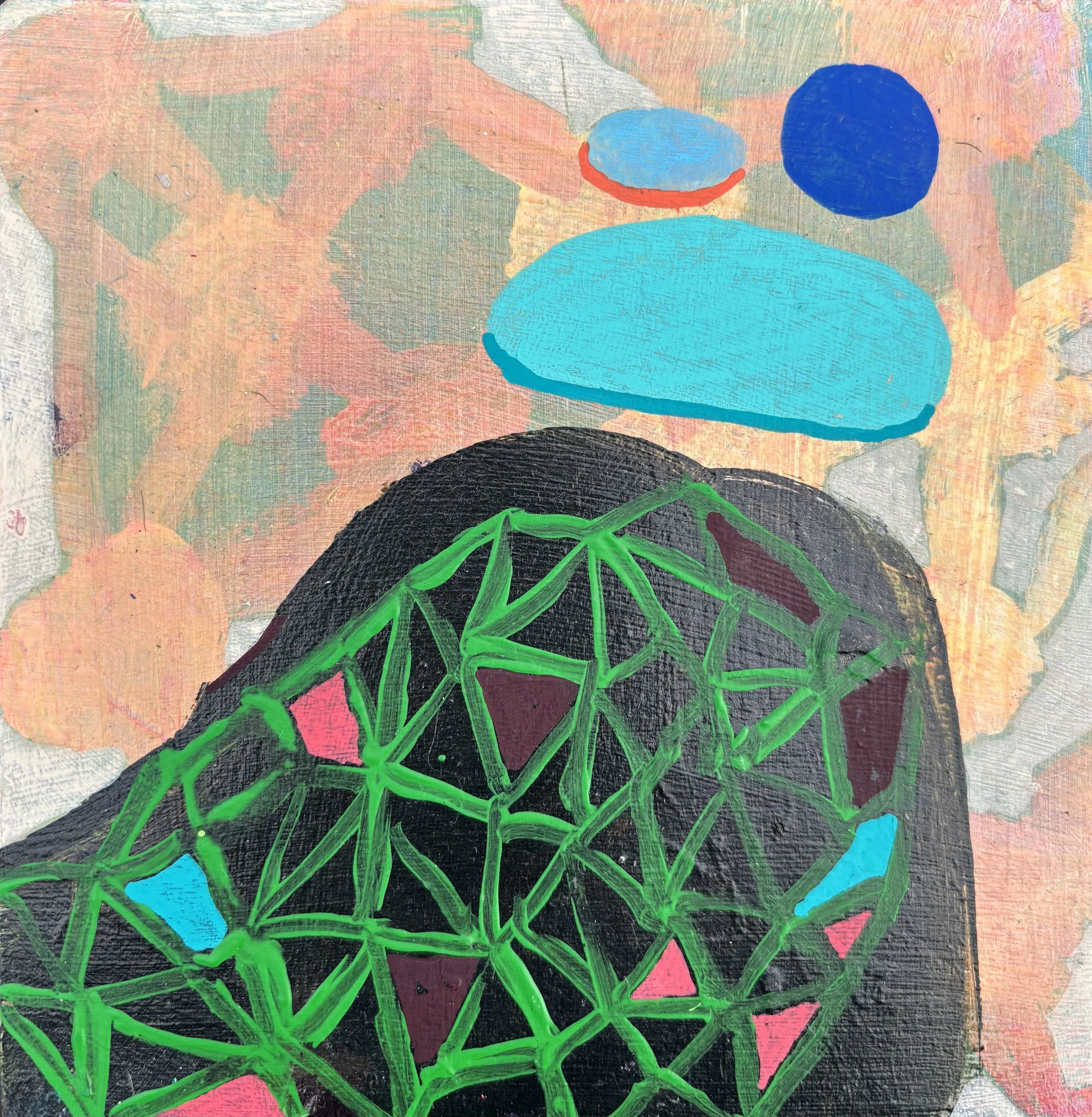 The Ruminator | 2025 | acrylic and posca on wood | 6.25" x 6.125" x .75"