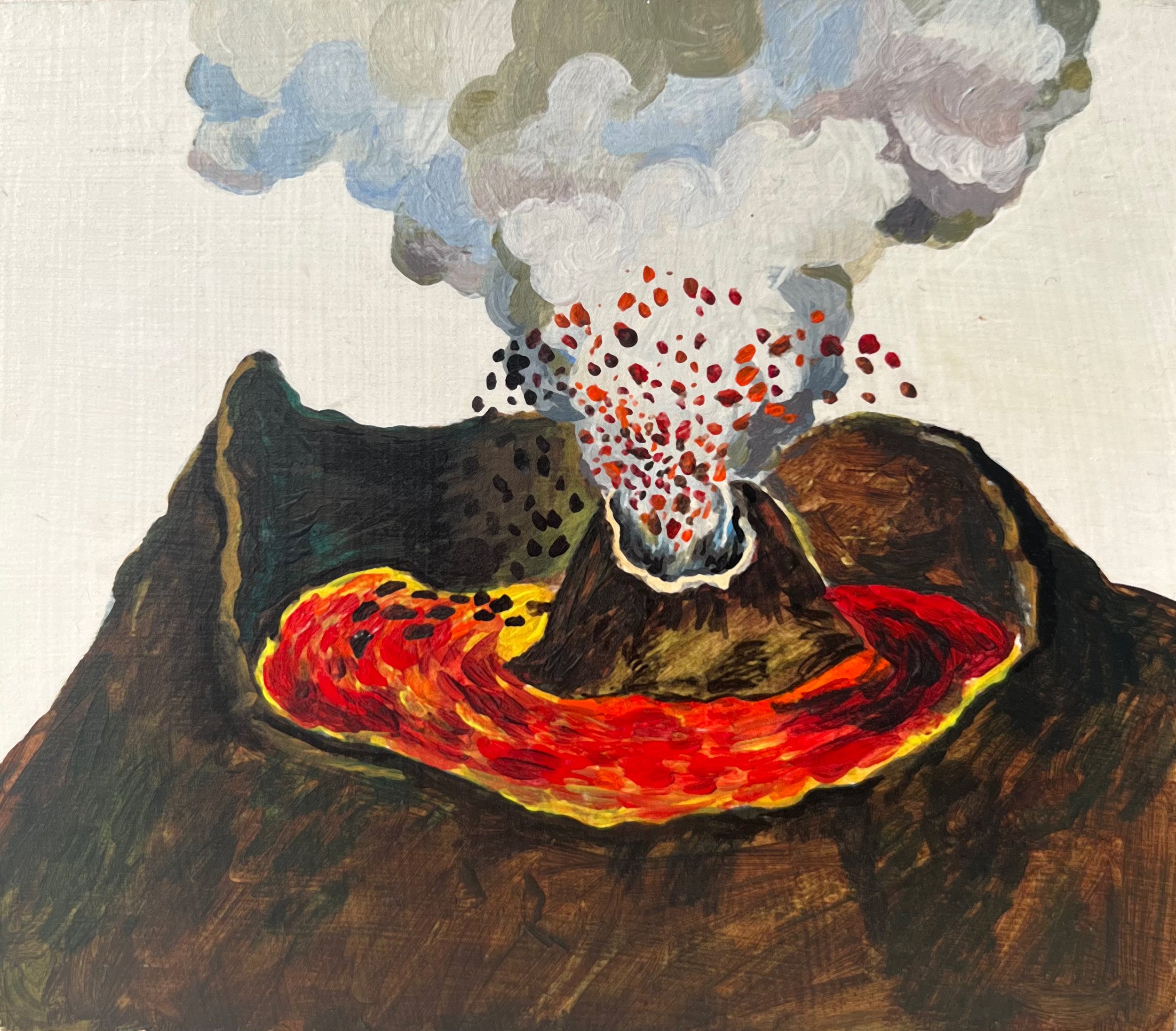 Nested Double Eruption (After Diderot & D'Alembert's Vesuvius) | 2000 | acrylic on wood | 4" x 4.625" x .5" | Private Collection