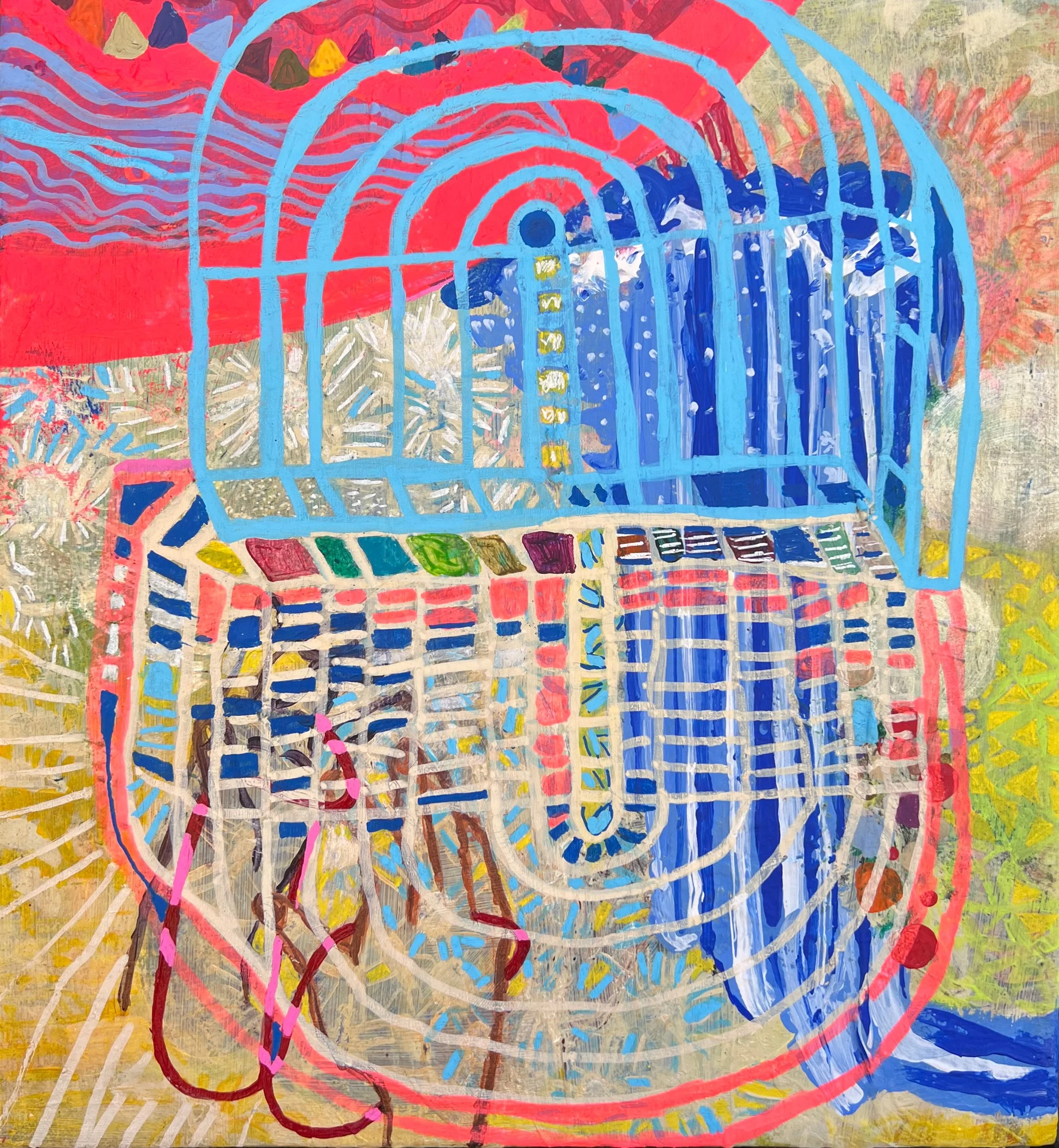 Filter/Face/Falling Up (Tuner) | 2023 | acrylic and posca on canvas | 13.12" x 12.12" x 1.375"