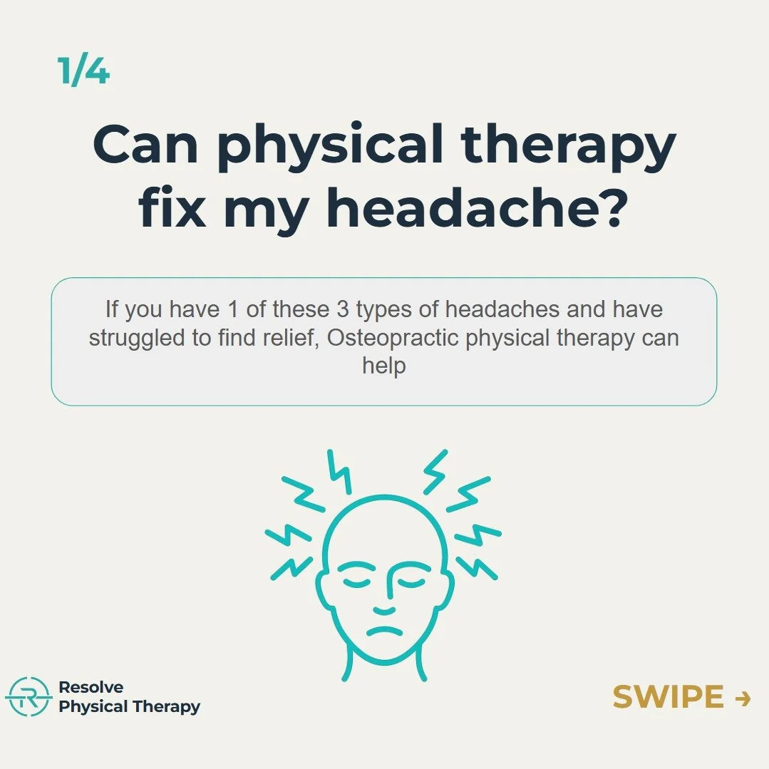Are you tired of pushing through the day with your headache, relying on medication for relief? There's a better way.
At Resolve Physical Therapy, we specialize in treating the root cause of your headaches &mdash; not just masking the symptoms. Whethe