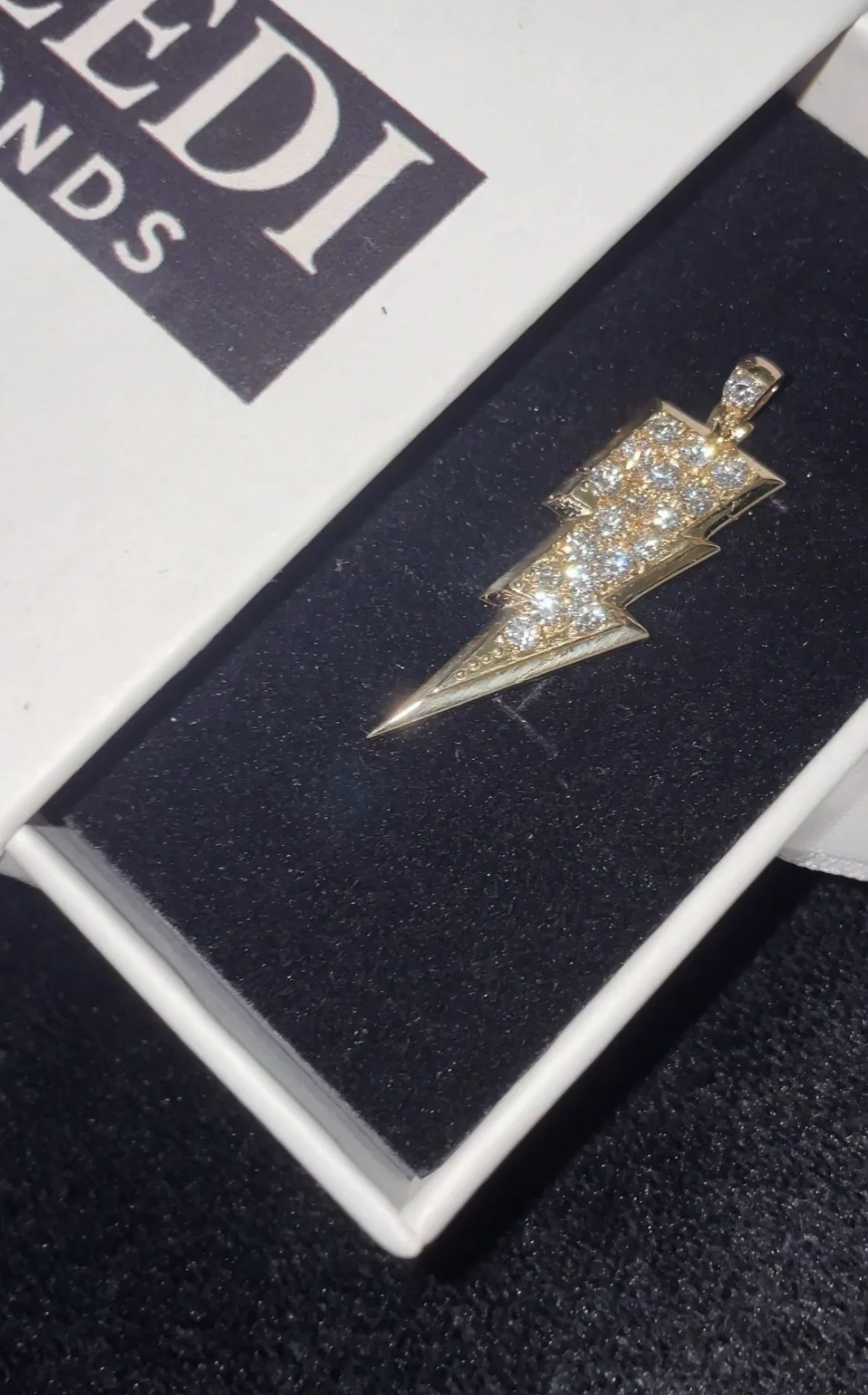 14k Yellow Gold Lighting Bolt Pendant - Natural VS/SI Diamonds