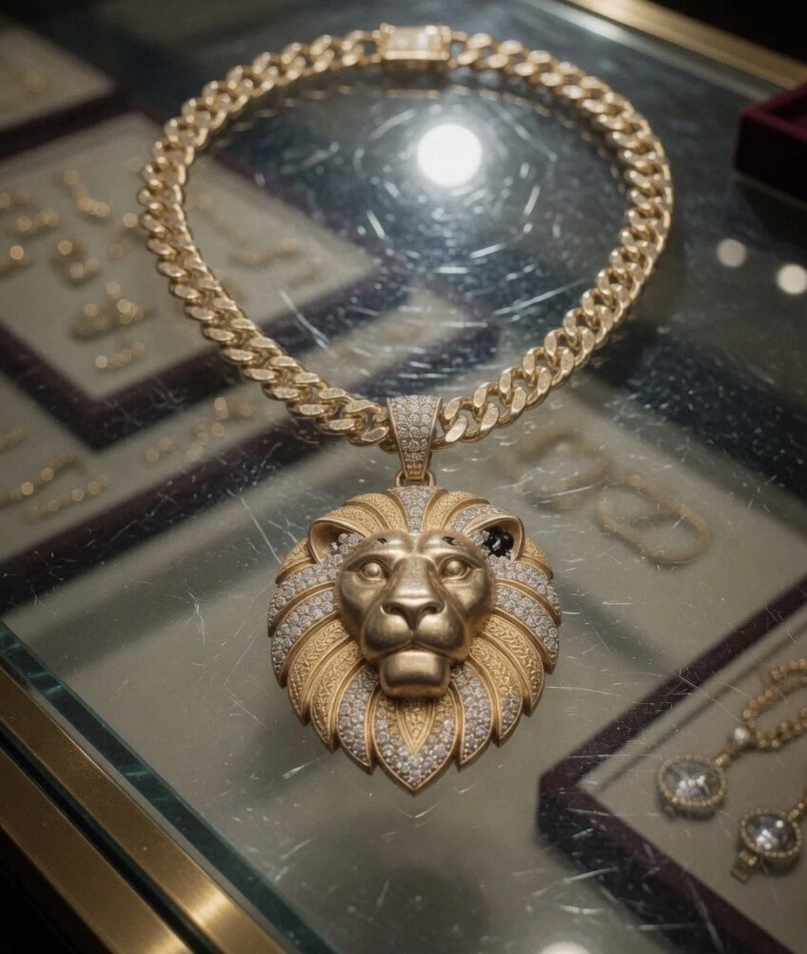 (50% OFF) 88g 14k Gold Lion Pendant + 8.88ct Natural VS Diamonds Cuban Chain