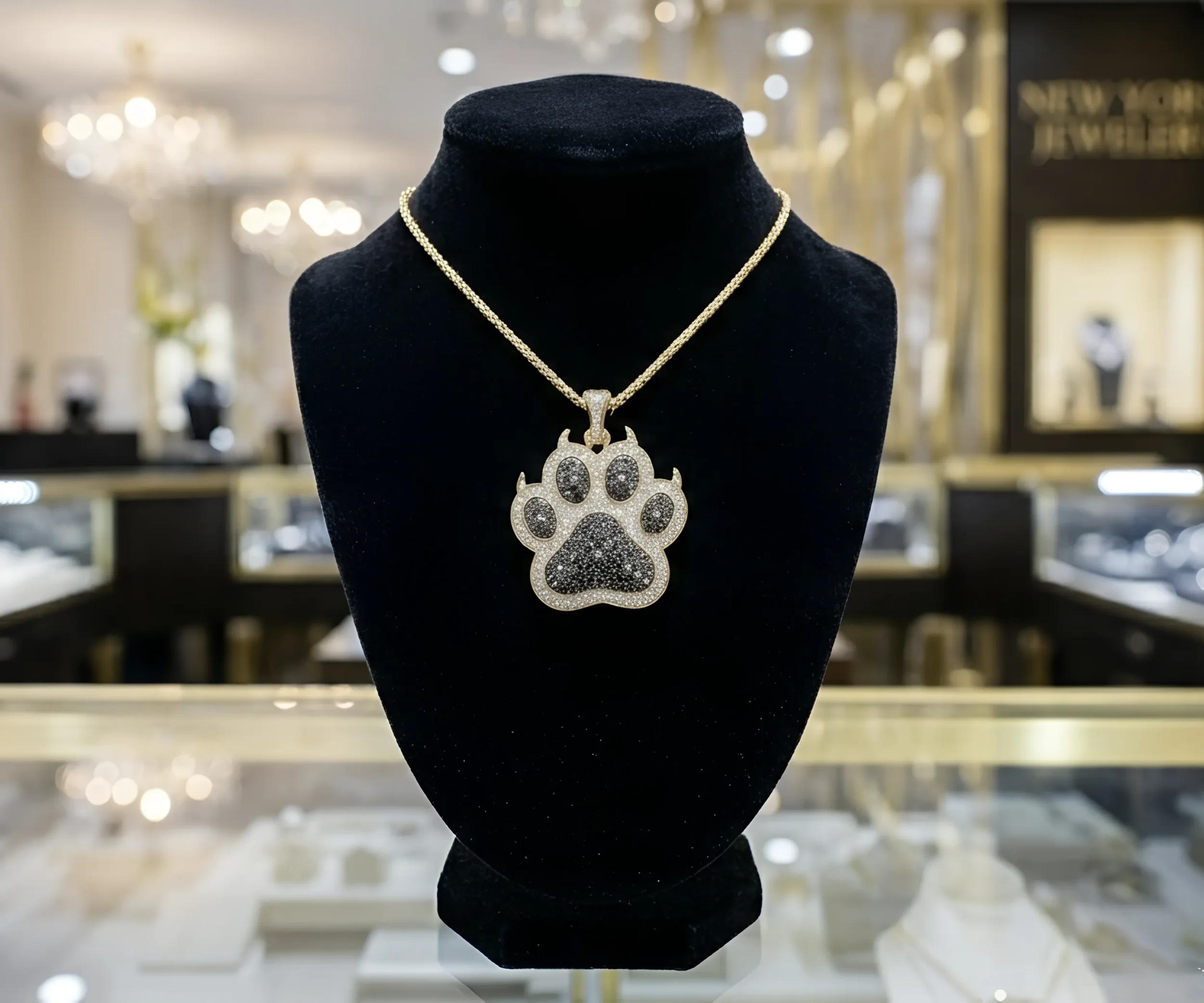 Poochie Mama 14k Gold + Natural VS White + Black Diamonds