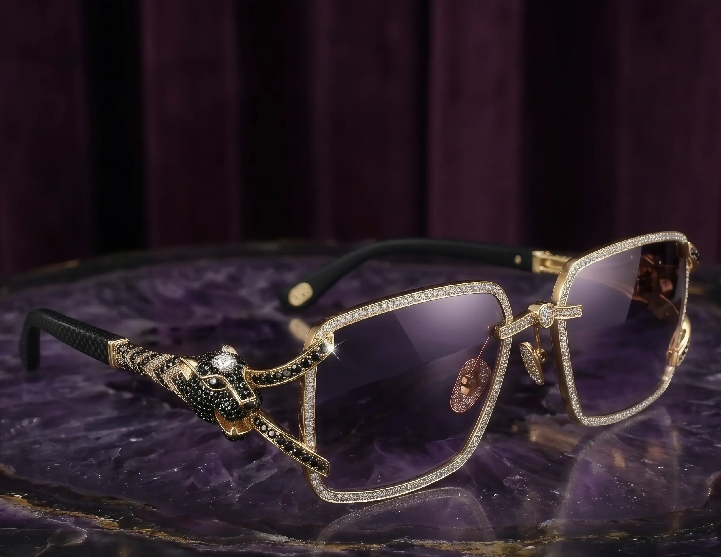 Custom Glasses + 14k Gold + Natural VS Diamonds + Black Diamonds