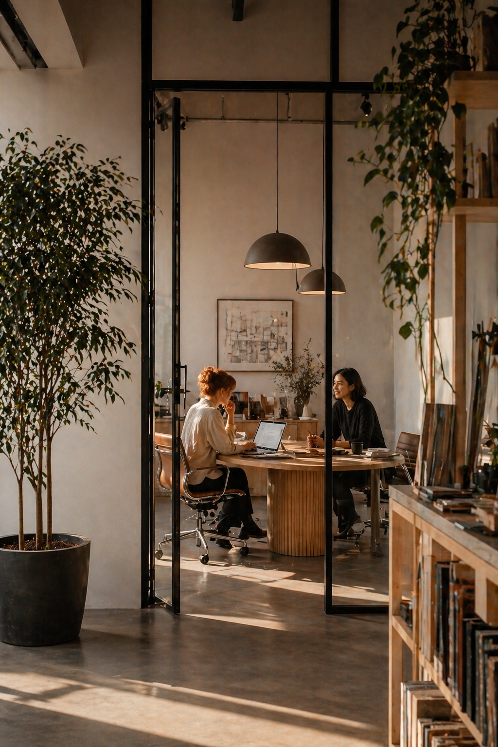 Bid manager and team member reviewing proposal opportunity at architecture firm