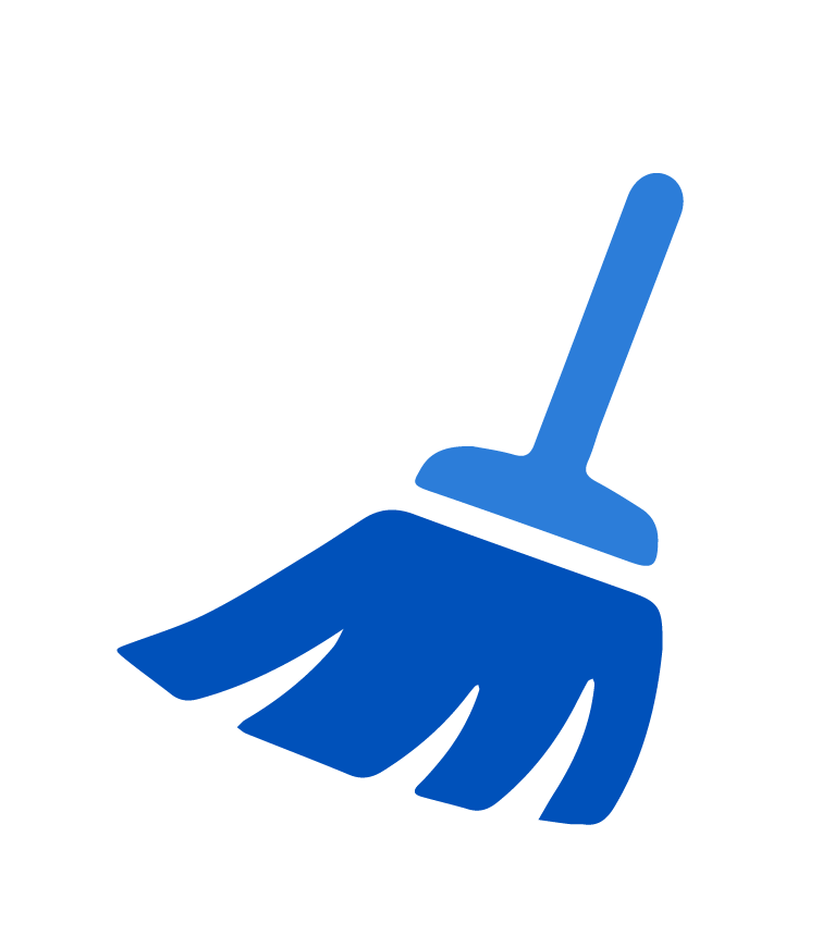 Icon of a blue broom with a handle and bristles.
