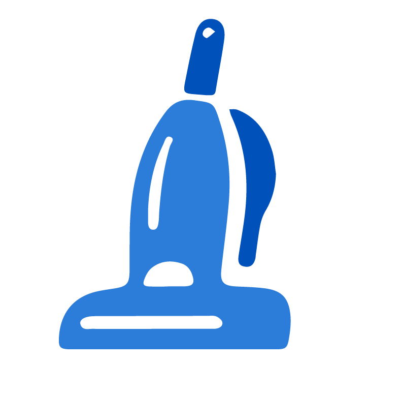 Icon of a vacuum cleaner in shades of blue on a black background.