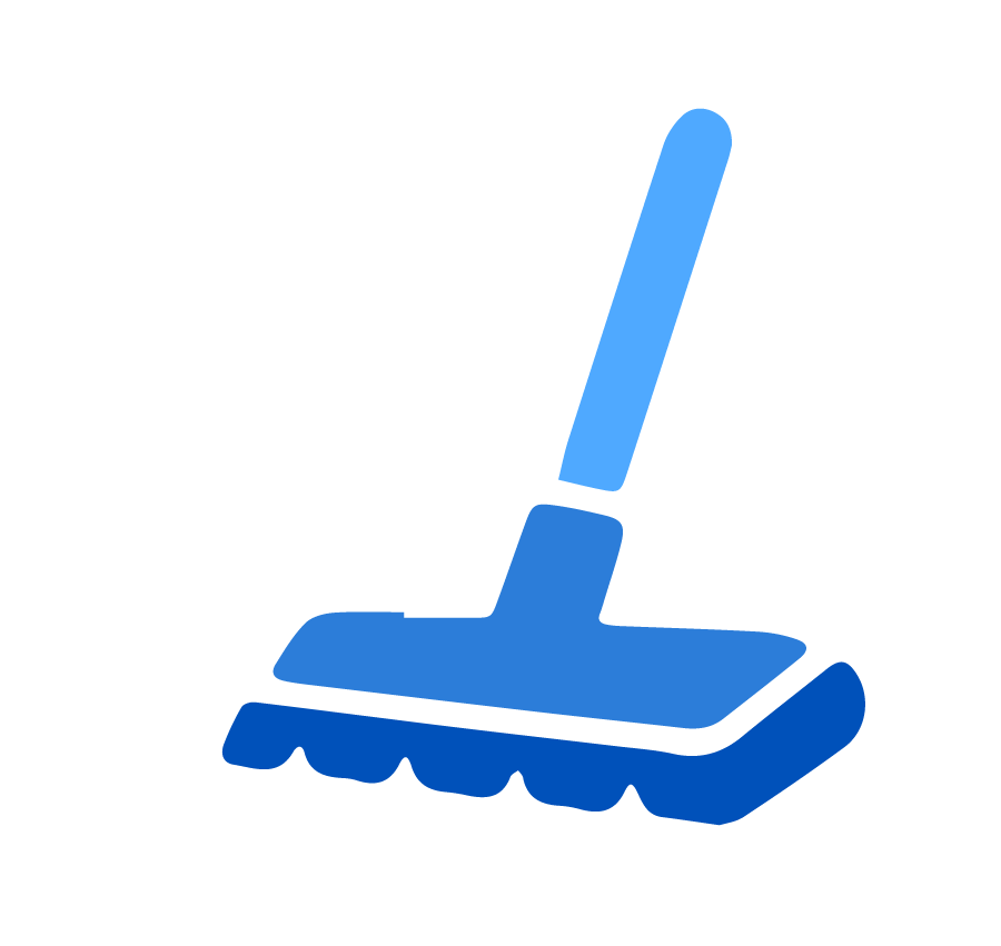 Blue cartoon broom with bristles, standing upright.