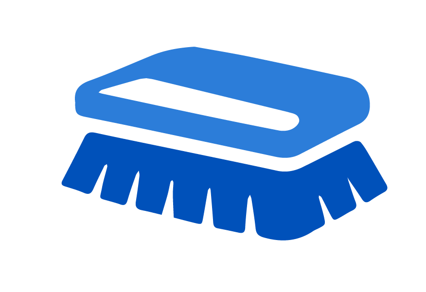 Simple illustration of a blue dustpan with a handle
