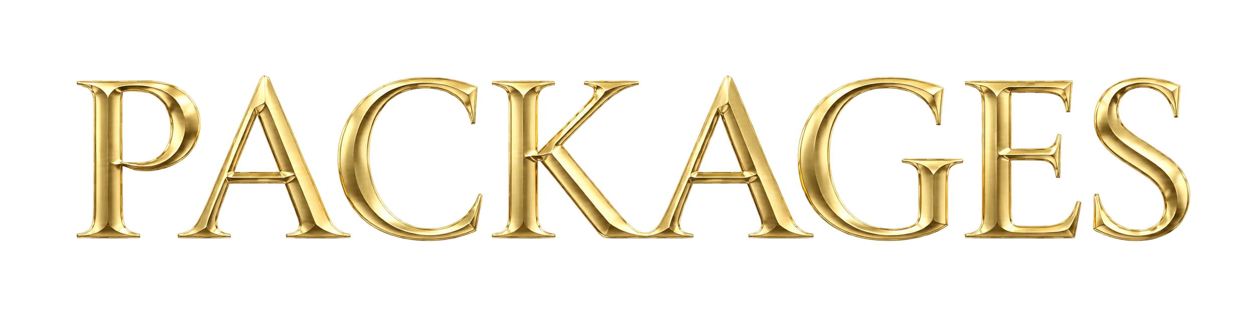 Text that reads 'Packages' in gold, 3D style font against a black background.