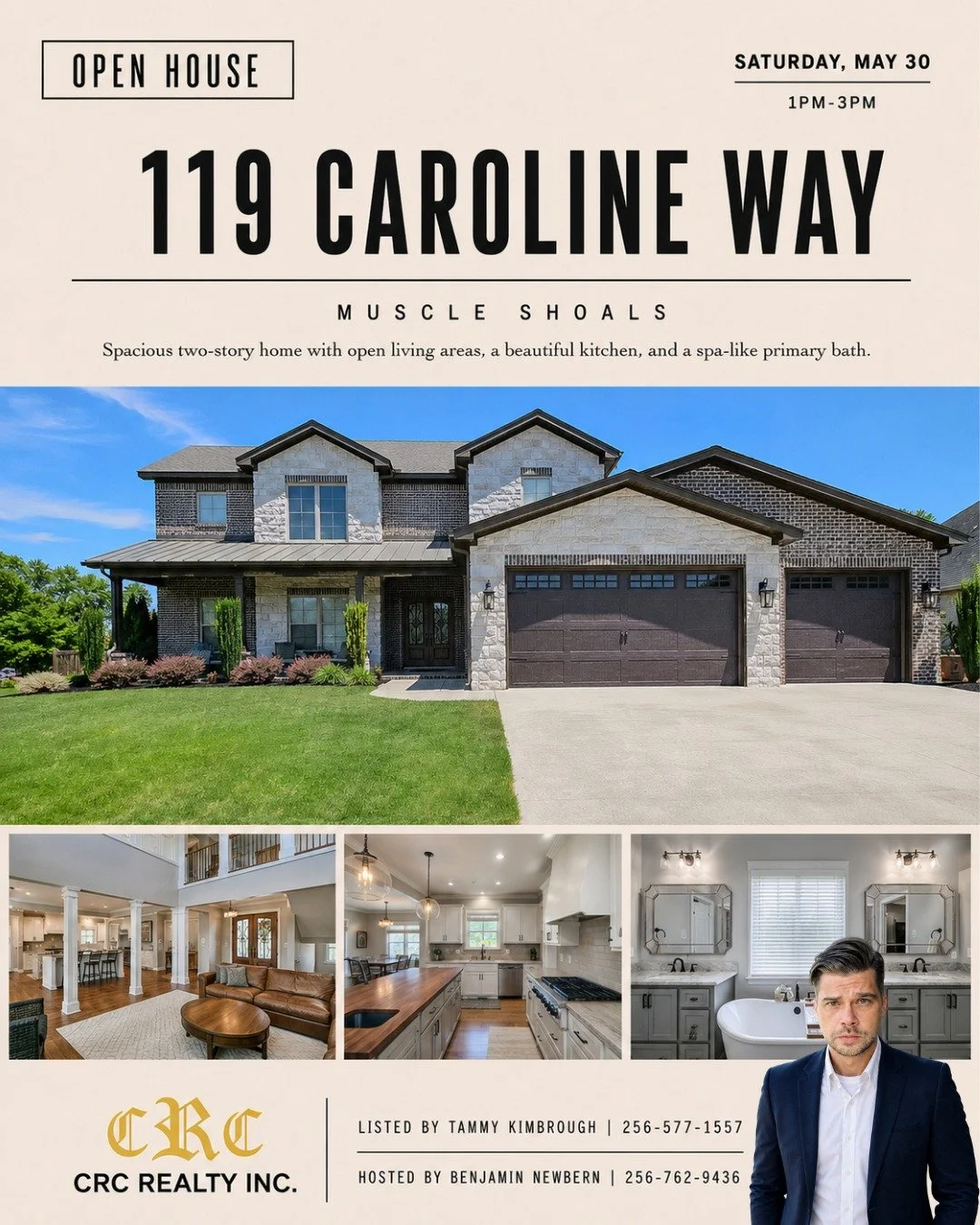OPEN HOUSE | 119 Caroline Way, Muscle Shoals

Stop by Saturday, May 30, from 1-3 p.m. to tour this beautiful Cottonwood Estates home in Muscle Shoals.

Listed at $599,900, this spacious two-story home offers 4 bedrooms, 3.5 baths, 3,140 square feet, 