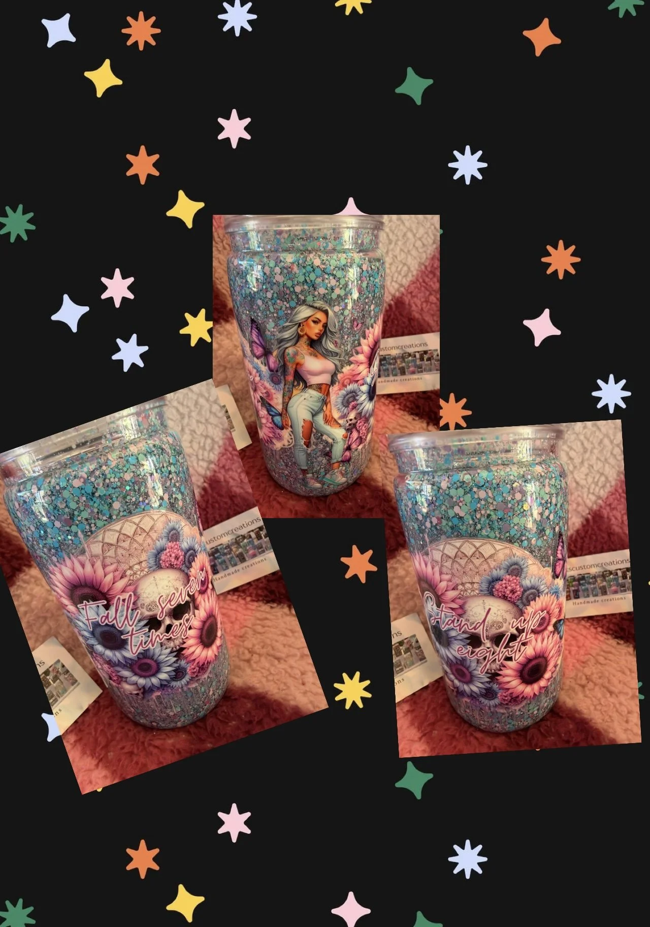 16oz Acrylic snow-globe cup Girl with flowers and skulls