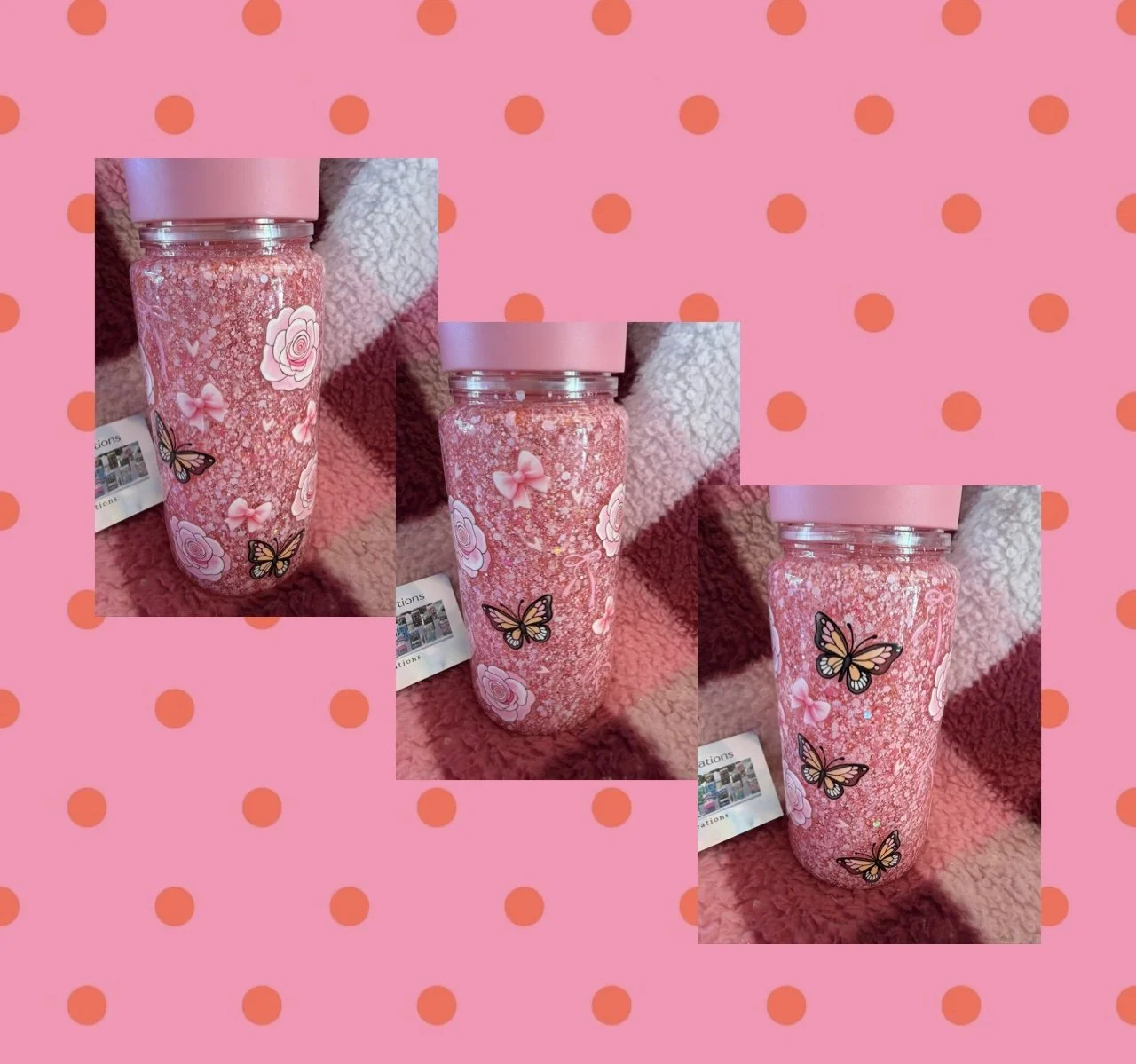 10oz Kids Acrylic drink bottle Bows, butterfly's and flowers