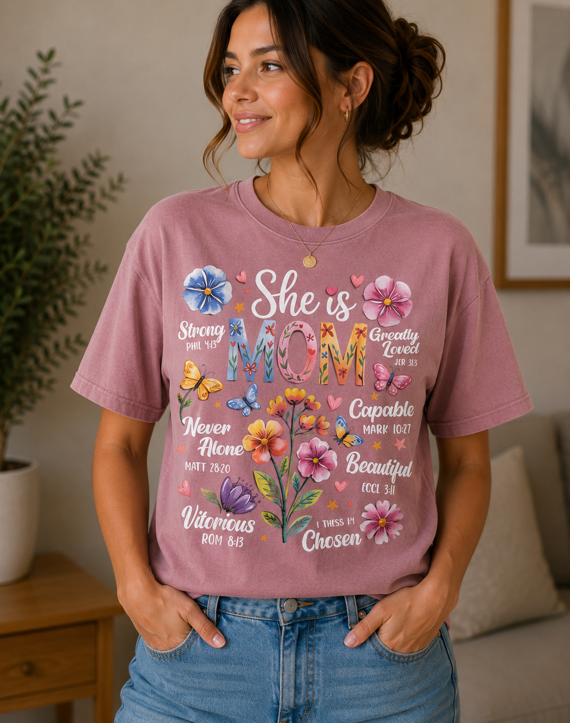 She Is Mom Inspirational Faith Tee