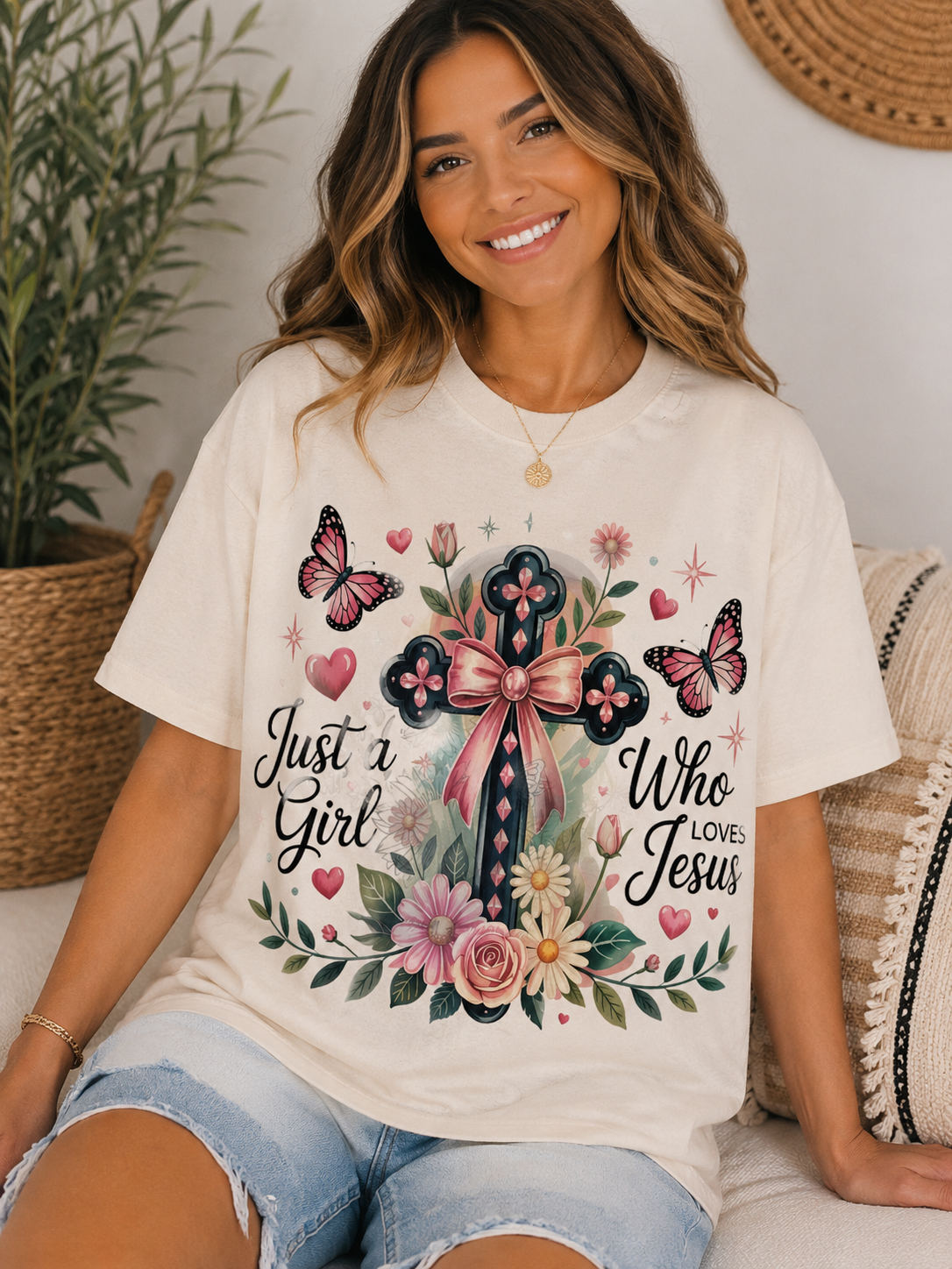 ✝️ Just a Girl Who Loves Jesus Butterfly Cross Tee