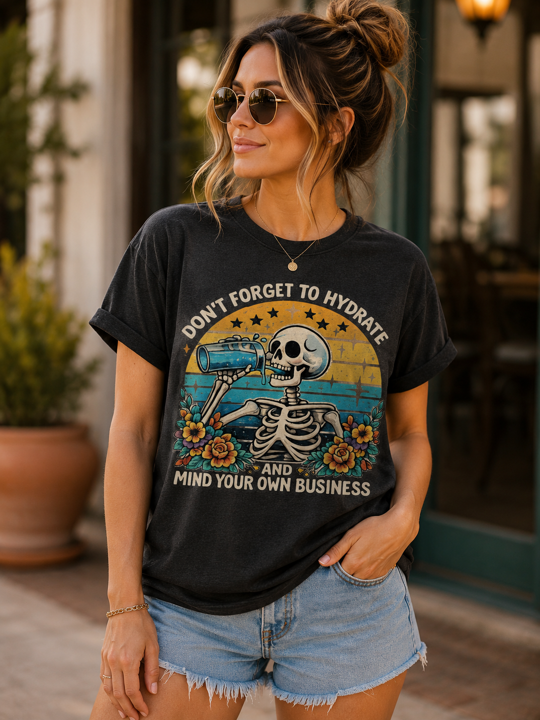 💀💧 Hydrate & Mind Your Business Skeleton Tee