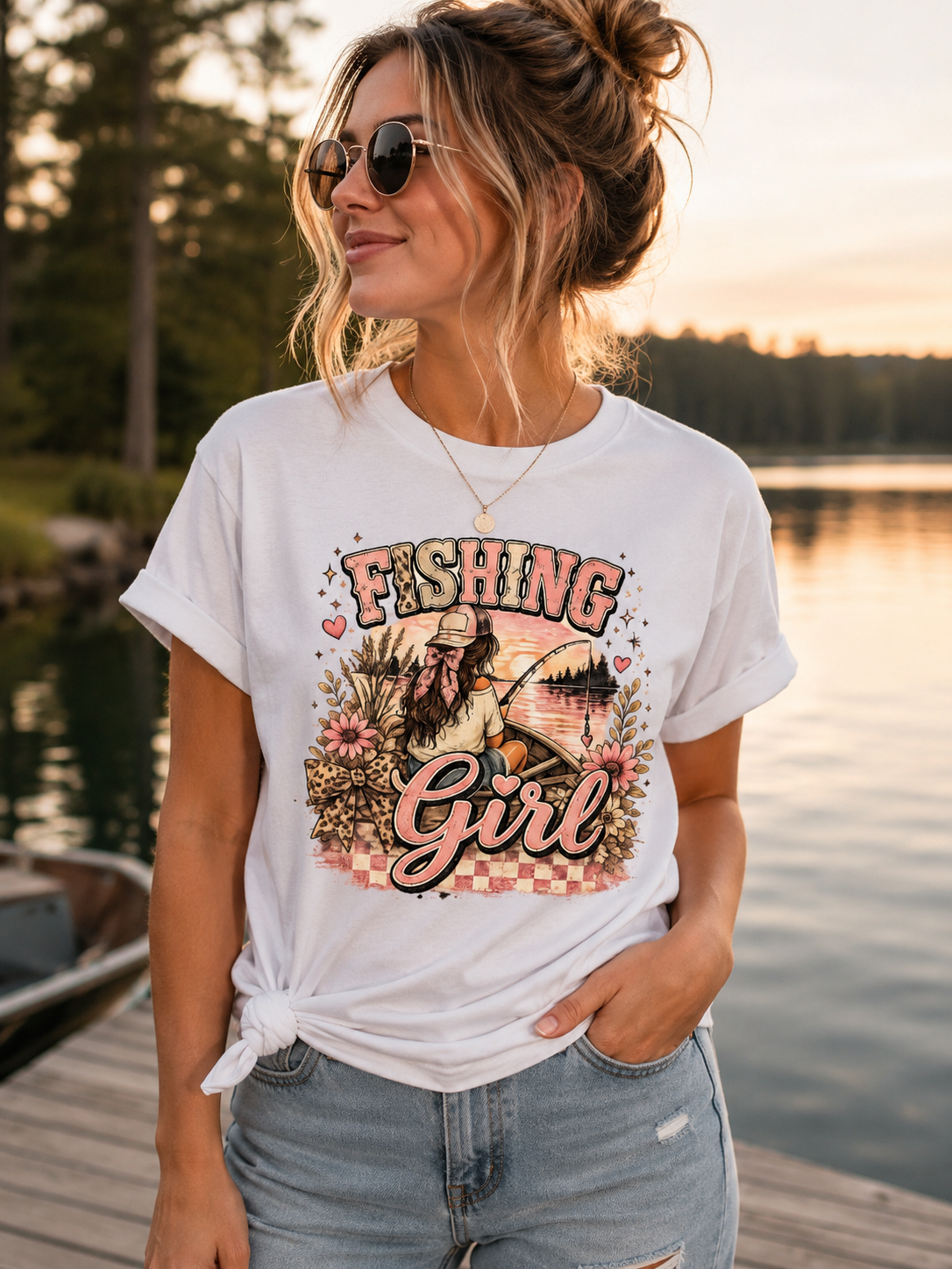 🎣💕 Fishing Girl Lake Life Tee