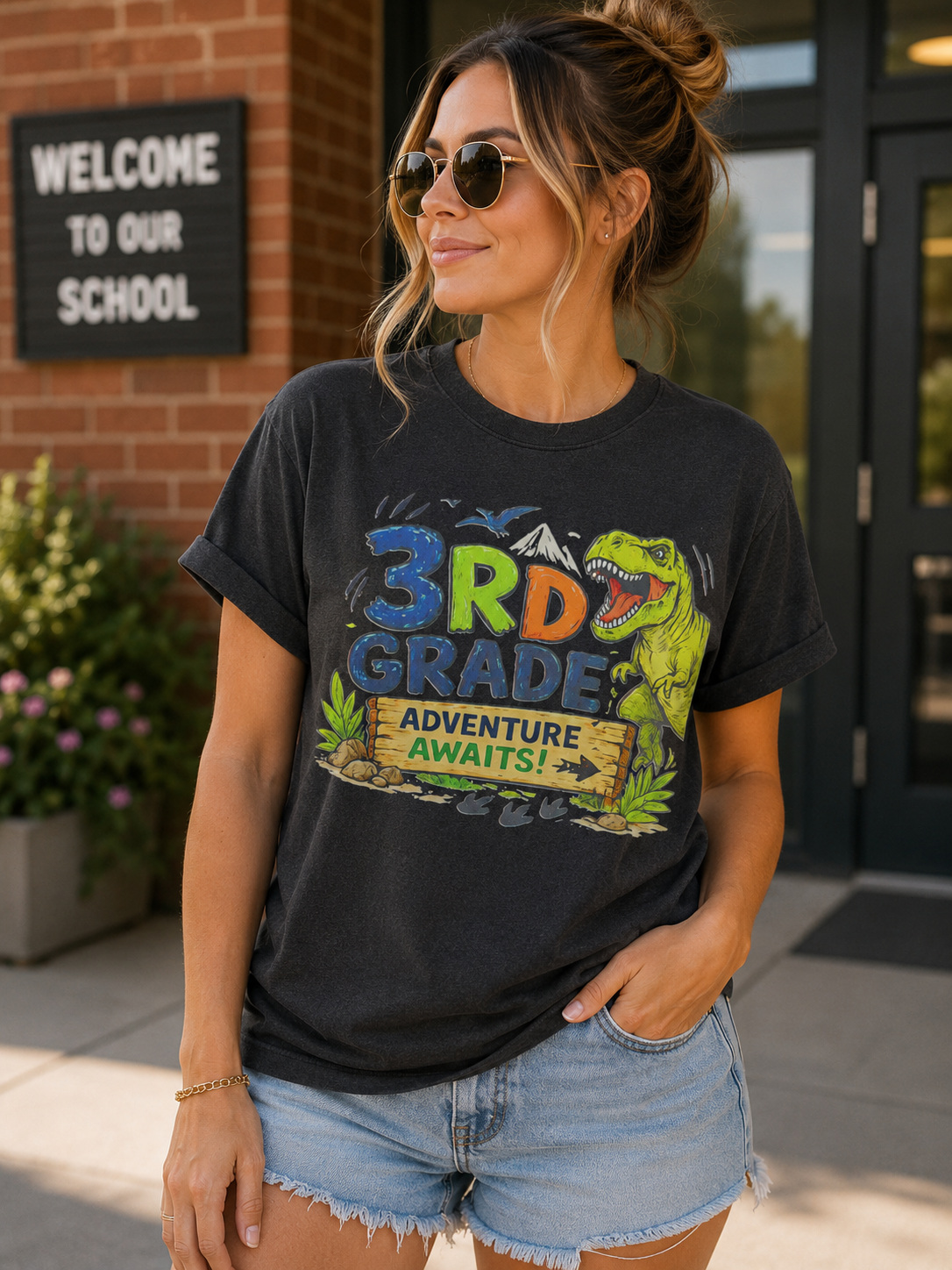 🦖📚 3rd Grade Adventure Awaits Dino Tee
