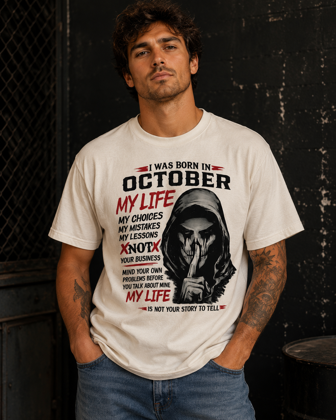 Born in October Skull Attitude Tee
