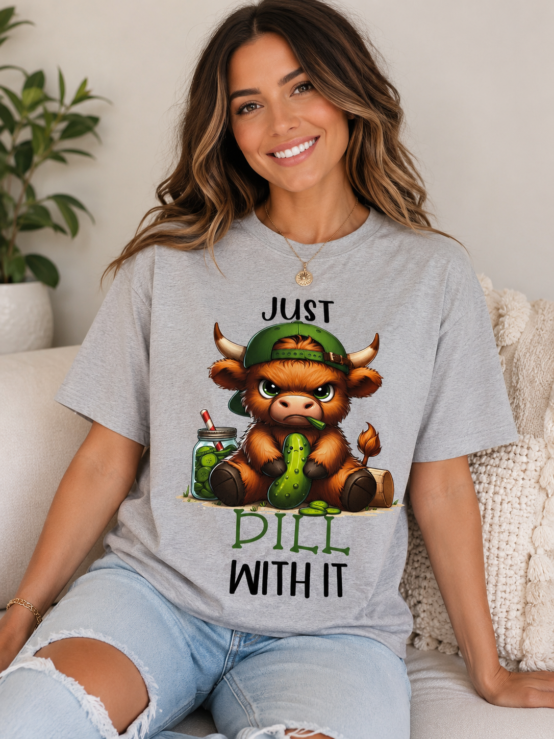🥒 Just Dill With It Highland Cow Tee