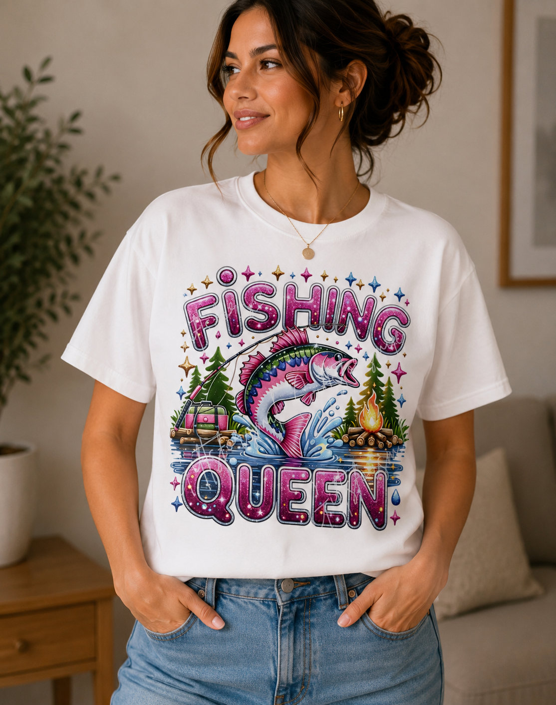Fishing Queen Glitter Graphic Tee