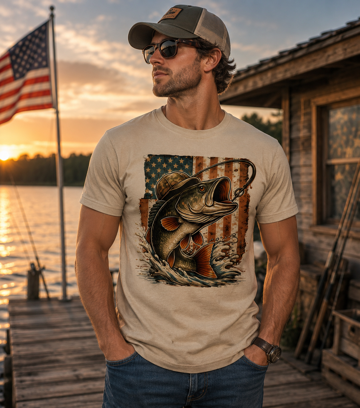 🎣🇺🇸 American Angler Bass Fishing Tee